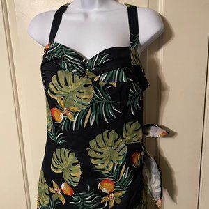 NWT Black Rebel Love Retro Tiki Tropical Print Wrap/Sarong Dress Size XL